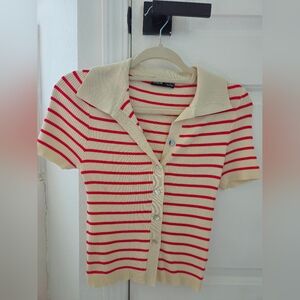 Red and Cream Striped Knit Top